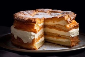 Gâteau Basque with a golden crust and layers of pastry and cream