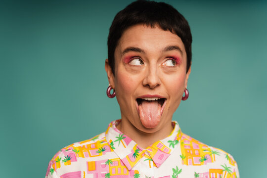 Funny Stylish Woman Portrait Having Fun In Studio