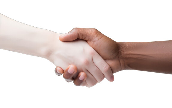 Two hands black and white handshake, symbol of friendship, brotherhood, help, cooperation, transparent background
