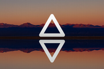 Surreal landscape with a white triangle