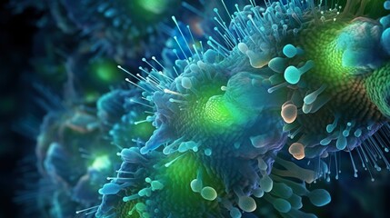close up microorganisms Pathogenic bacteria viruses cell Microscopic Generative AI