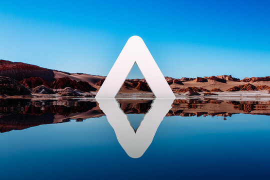 Surreal landscape with a white triangle