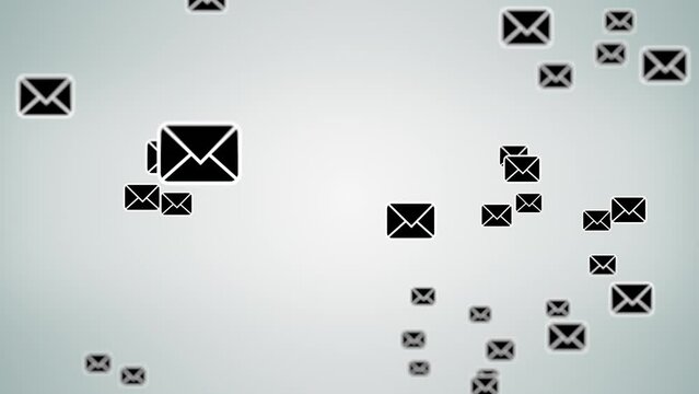 Elegance background with computer email icons animation. Mailing bunch of envelopes on screen