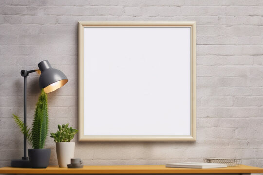 Empty poster frame mockup Working space, home office. living room poster display. Modern interior. Generative AI