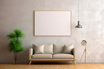 Empty poster frame mockup Working space, home office. living room poster display. Modern interior. Generative AI