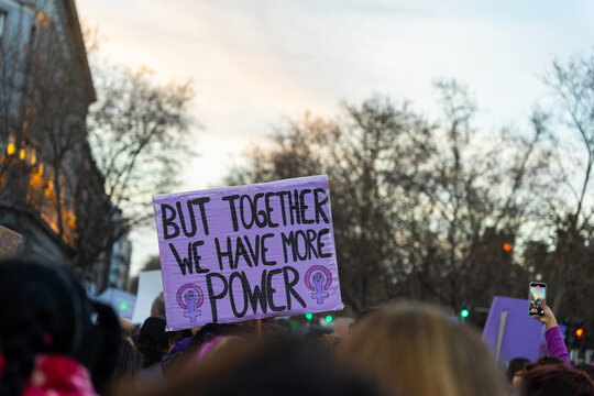 Women Symbol On A Protest Signs On The Streets.
