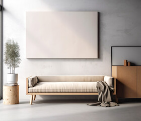 Empty poster frame mockup Working space, home office. living room poster display. Modern interior. Generative AI