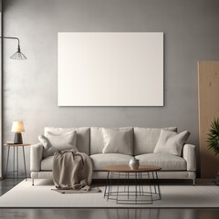 Empty poster frame mockup Working space, home office. living room poster display. Modern interior. Generative AI