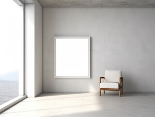 Empty poster frame mockup Working space, home office. living room poster display. Modern interior. Generative AI