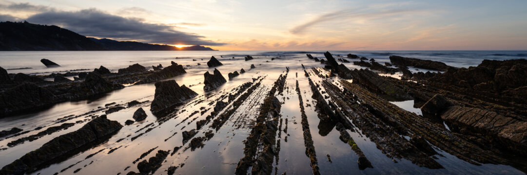 Playa De Sakoneta Beach Basque Flysch coast spain black and whit