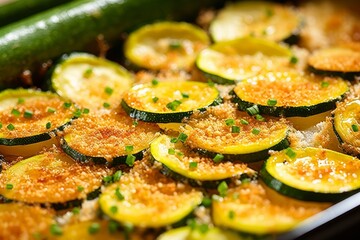 Gratin de Courgettes with golden-brown crust and vibrant green zucchini slices