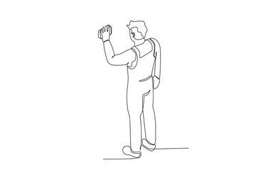 Top view of janitor wiping glass. Cleaning service one-line drawing