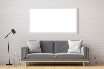 Empty poster frame mockup Working space, home office. living room poster display. Modern interior. Generative AI