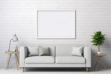 Empty poster frame mockup Working space, home office. living room poster display. Modern interior. Generative AI