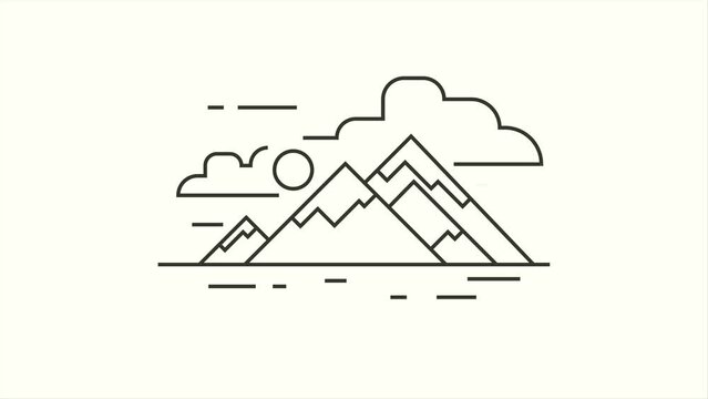 line art mountain landscape animation video, view of mountain in 4k video animation