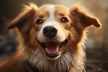 Fototapeta premium Happy dog smiles. ai generative