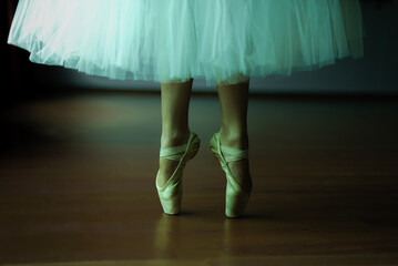 Los pies y vestimenta de una bailarina clásica