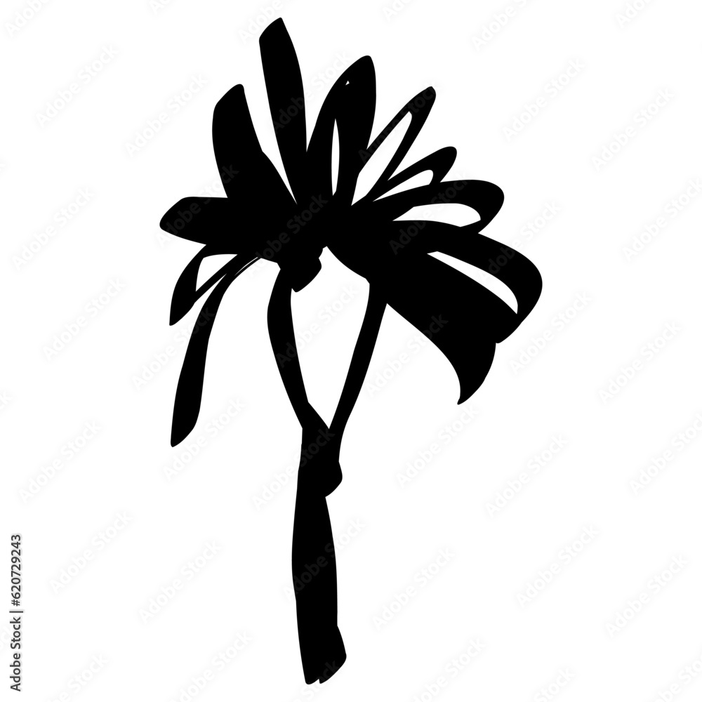 Wall mural flower icon. simple hand drawn floral element. black sketch ink drawing plant. wildflower