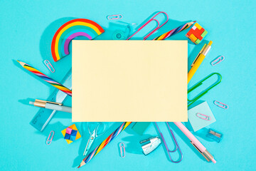 School supplies with a blank paper for mock up