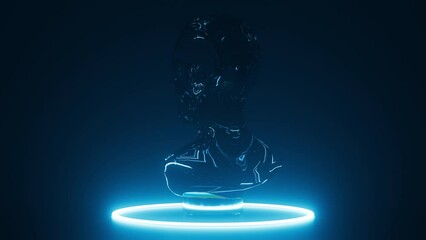 Futuristic 3D Glass Cyborg Robot Bust Rotating Loop - Powered by Adobe