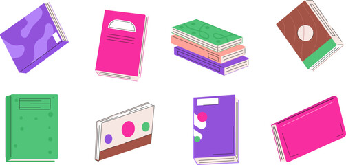 Books in doodle style. Online library set. Stack of books, notebooks in hand drawn style. Distance education vector illustartion