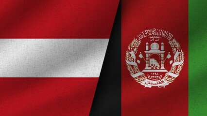 Afghanistan and Austria Realistic Two Flags Together, 3D Illustration