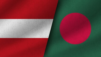 Bangladesh and Austria Realistic Two Flags Together, 3D Illustration