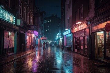 雨の繁華街,Generative AI AI画像