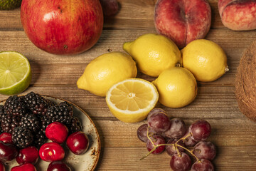 Ripe cherries, seedless grapes, lemons