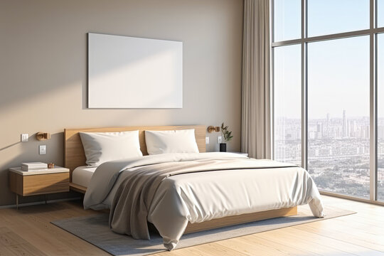 Frame mockup in dedroom wall art display