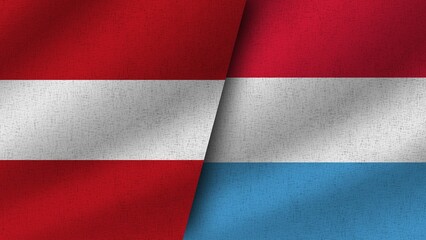 Luxembourg and Austria Realistic Two Flags Together, 3D Illustration