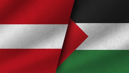 Palestine and Austria Realistic Two Flags Together, 3D Illustration