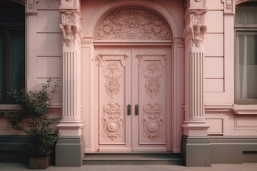 Stylish door in soft pink hue. Generative AI