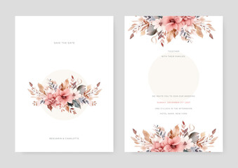 Vector beautiful wedding invitation template with watercolor floral
