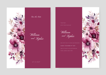 Watercolor elegant wedding invitation and menu template