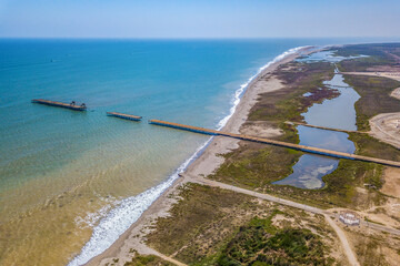 aerial view of  the abandoned broken bridge in Pisco, Peru is an attraction known only to locals