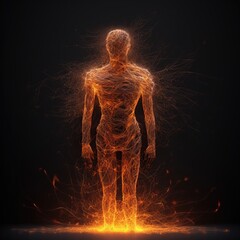 Infinite space pierced with thousands glowing fire threads. 