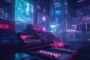An Apollo-inspired, retro-futuristic synth wave background with a cyberpunk touch. Generative AI