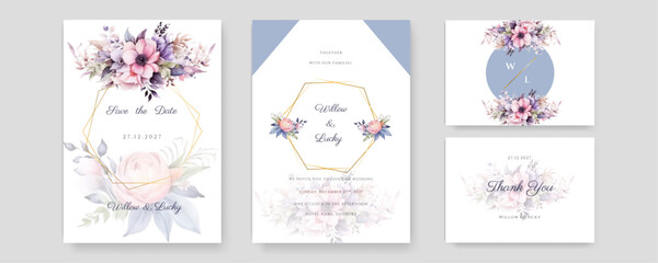 Fototapeta na wymiar hand drawn floral wedding invitation card