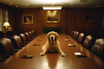 dog wearing formal business suit like a boss in the office: corporate Excellence Personified! Business concept, CEO, accountant, lawyer, writer, teacher, guru, executive. generative ai