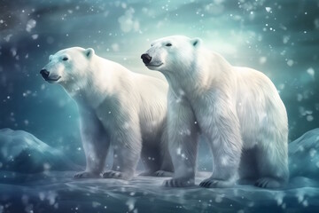 Obraz na płótnie Canvas snow bear family walking on winter wonderland, background for animals. generative ai