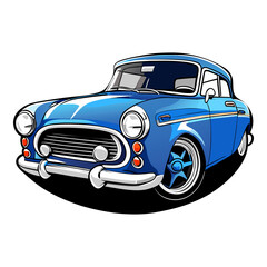 Plakat Blue car in cartoon style on white background