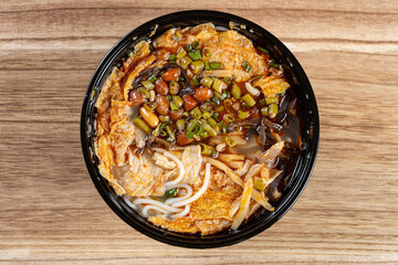 top view bowl of takeaway guilin rice noodles