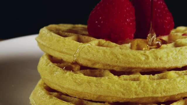 Waffles Berries And Syrup poured over