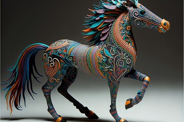 Alebrije horse sculpture on isolated background. Mexican folk art.