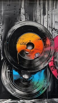Abstract background for music theme. Vinyl records in the pop art style. 