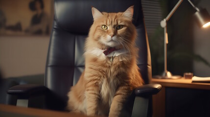 cat wearing formal business suit like a boss in the office: corporate Excellence Personified! Business concept, CEO, accountant, lawyer, writer, teacher, guru, executive. generative ai