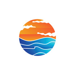Sunset Logo, Sun Vector, Beach Natural Scenery, Minimalist Design Brand Illustration