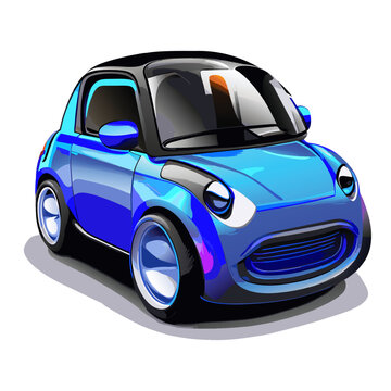 Blue car in cartoon style on white background