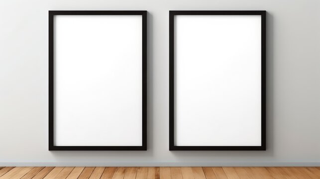 Two black framed pictures hanging on a wall